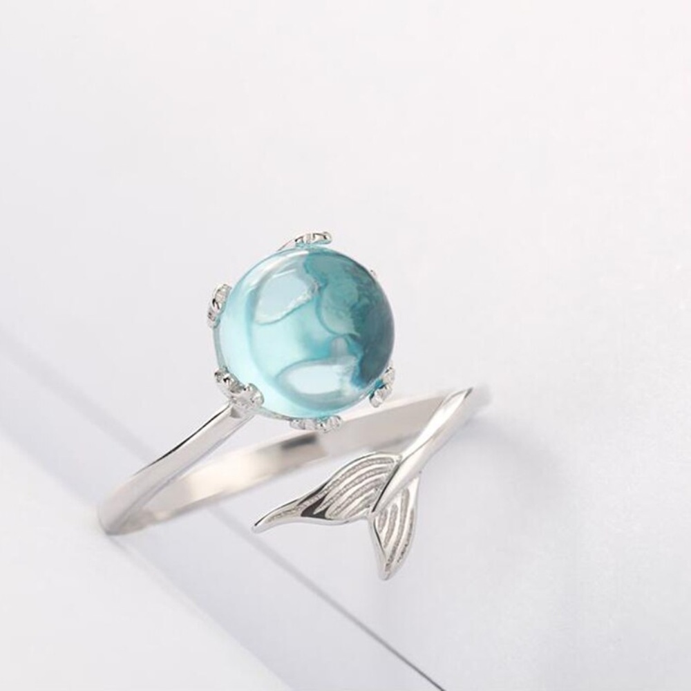 Blue Crystal Silver Mermaid Tail Adjustable Ring - Picture 3 of 4